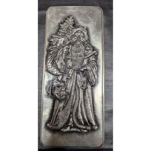 Heavy Metzke Rectangle Metal Tin With a Pewter Father Christmas Relief